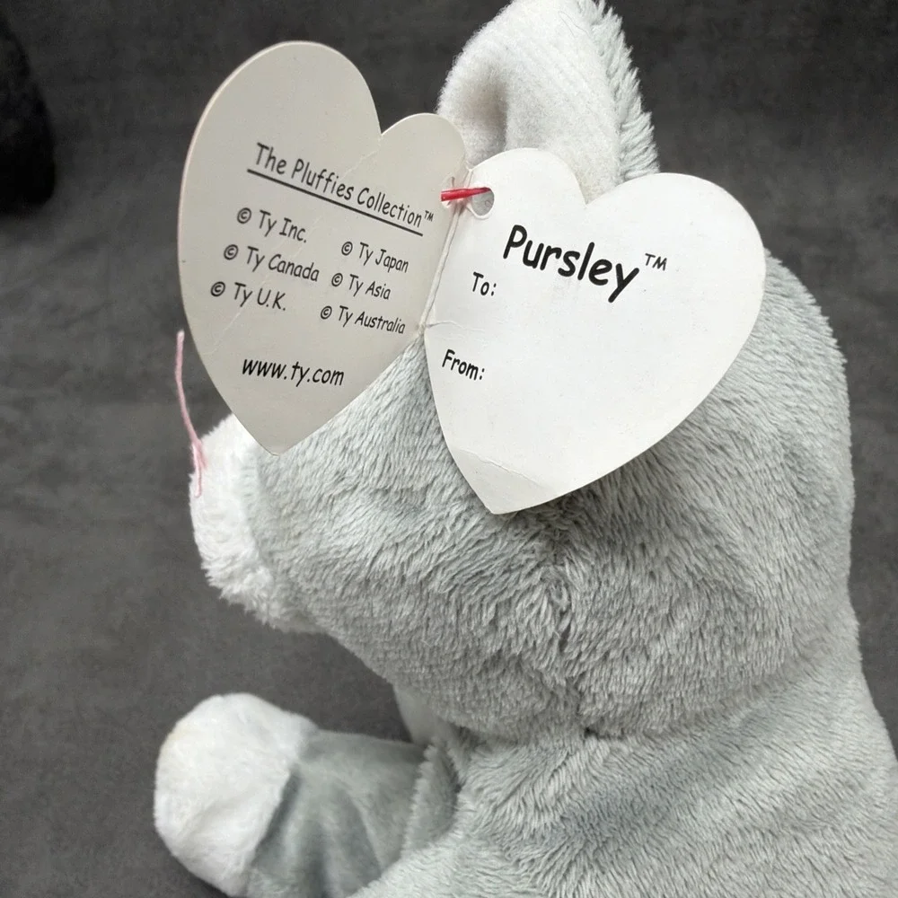 TY Pluffies PURSLEY Gray Cat Sewn Stitched Eyes Plush Stuffed Kitty